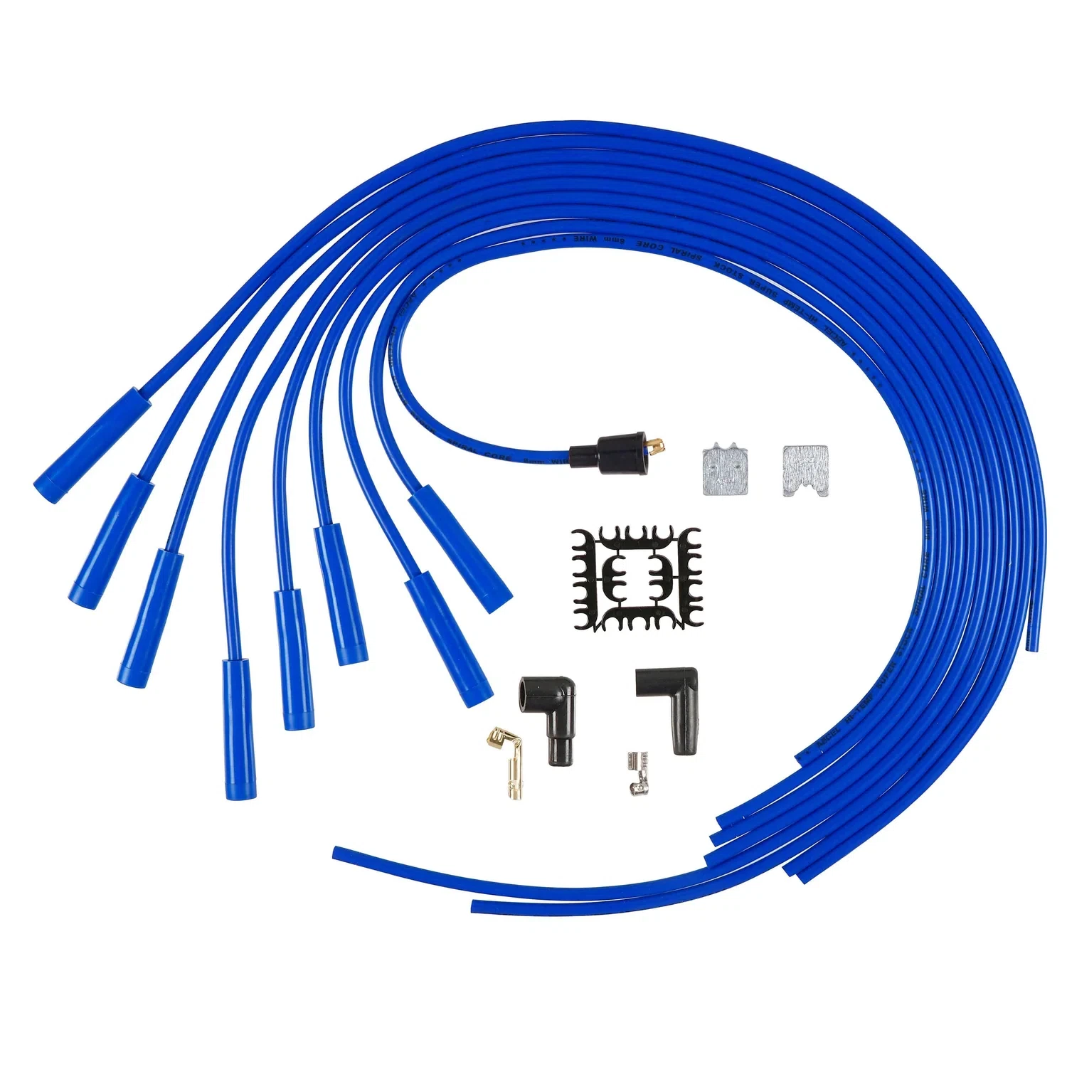 Spark Plug Wire Set - 8mm - Universal -Blue Wire with Blue Straight Boots -5040B